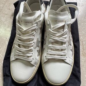 Saint Laurent White and Gold Star Sneakers